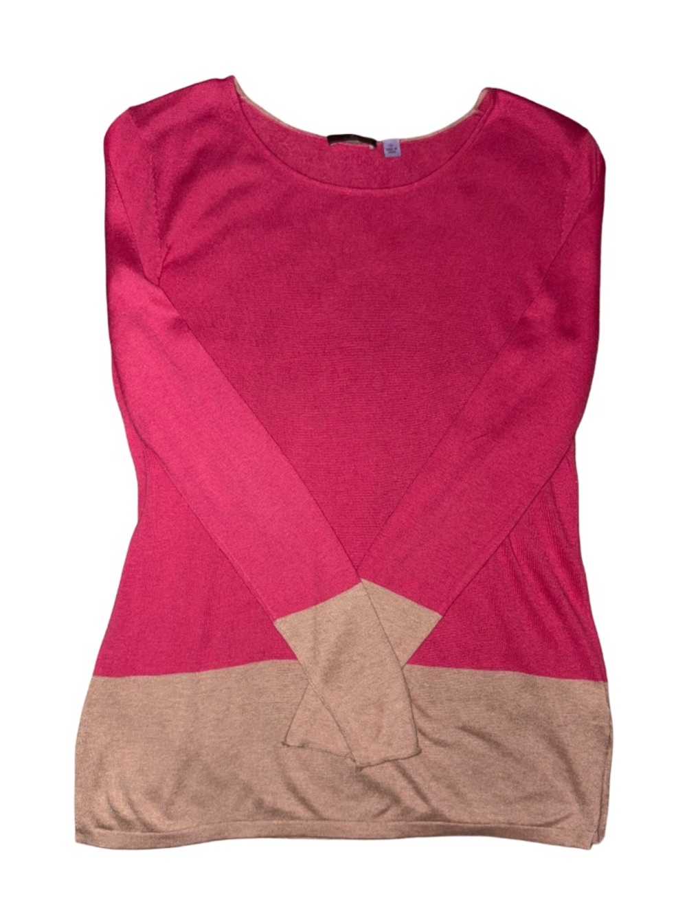 Two-Tone Long-Sleeve Silk Top in Pink & Beige